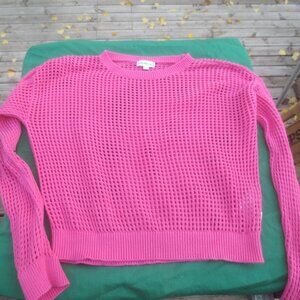 Calvin Klein Pink 100% Cotton Knit Style Women's Pullover Short Body Sweater